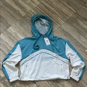 NWT Tasc half zip hood jacket Women's Blue and White Hooded Jacket SIZE XS